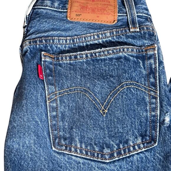 Levi’s 501 Original Fit Jeans 24 Inch Waist Distressed Straight Leg Denim Casual - Picture 5 of 12